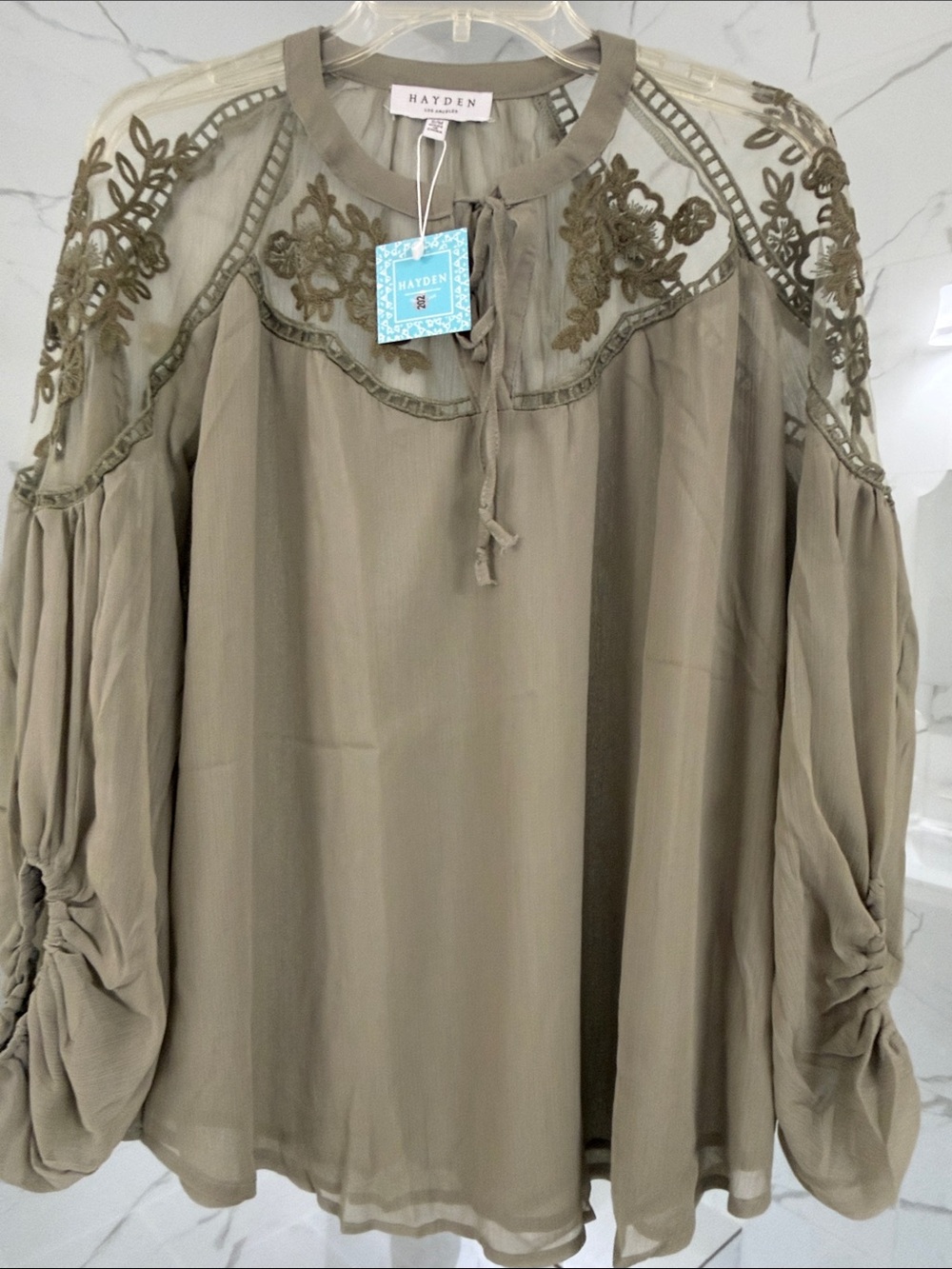 Hayden Olive Embroidered lacy Tunic Top